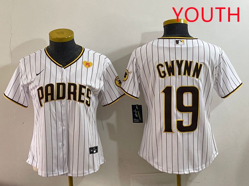 Youth San Diego Padres #19 Gwynn White Stripe Game 2025 Nike MLB Jersey style 5->youth mlb jersey->Youth Jersey